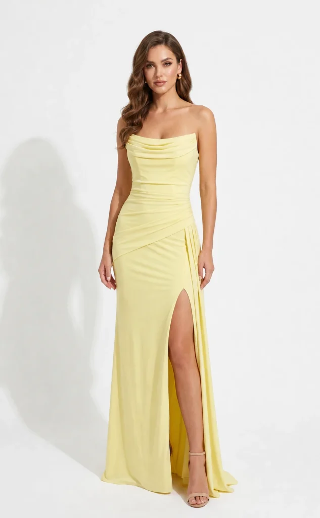 Elanora — Column/Sheath Prom Dress — Pale Yellow